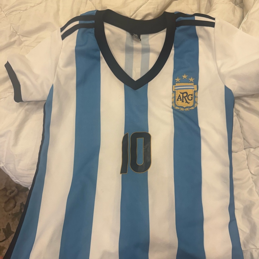 Blue and White Striped Soccer Jersey